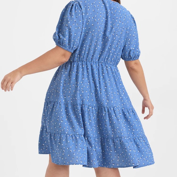 Blue floral baby doll dress with drawstring  detail - Picture 2 of 3